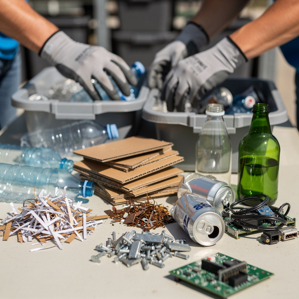 Ponce Recycling Center San Diego sorted piles of recyclable materials including metals, plastics, and electronics
